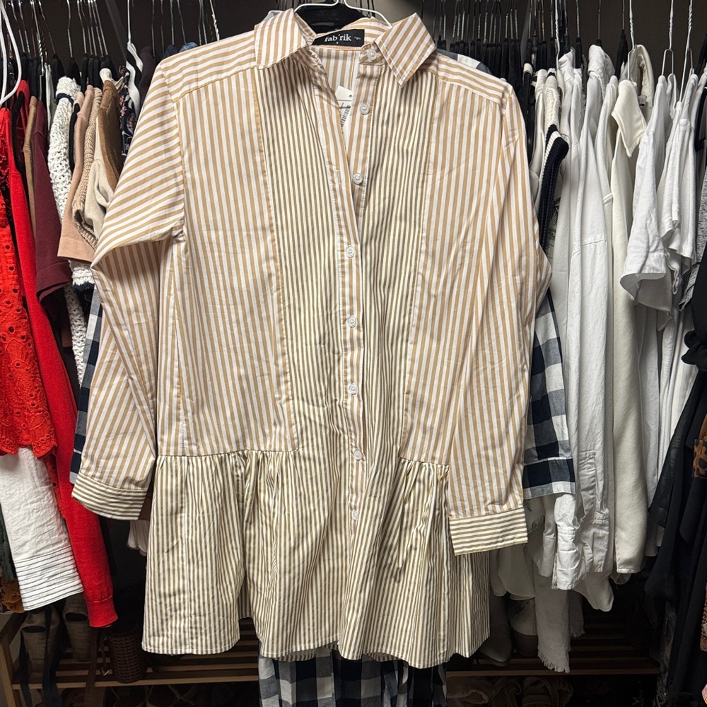 fab'rik Tan and Cream Striped Mini Dress